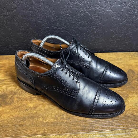 Allen Edmonds Sanford Black Leather Cap Toe Brogue Derby Shoes Mens 10B 5207 USA